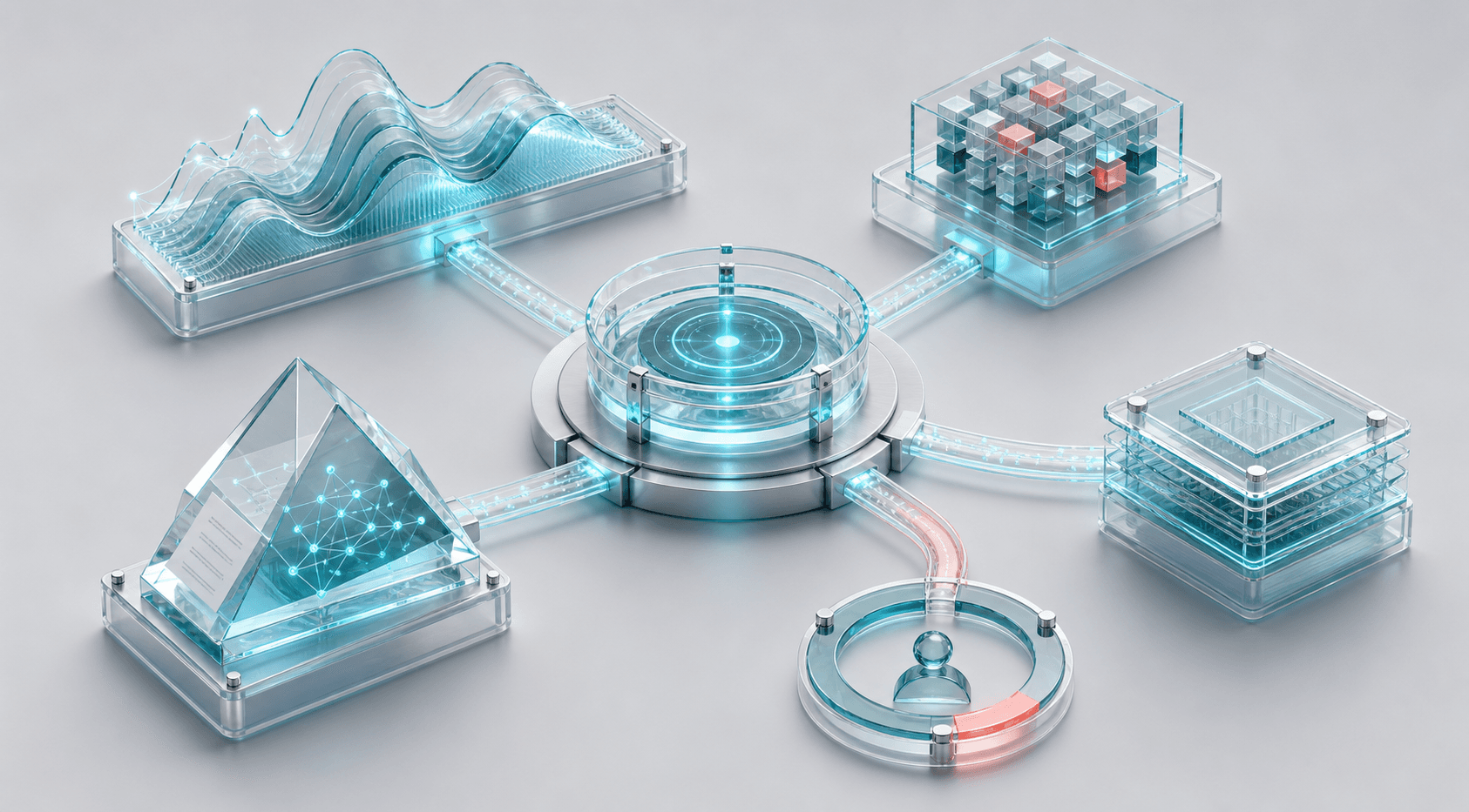 Specialised financial AI models connected through a governed orchestration hub with human oversight